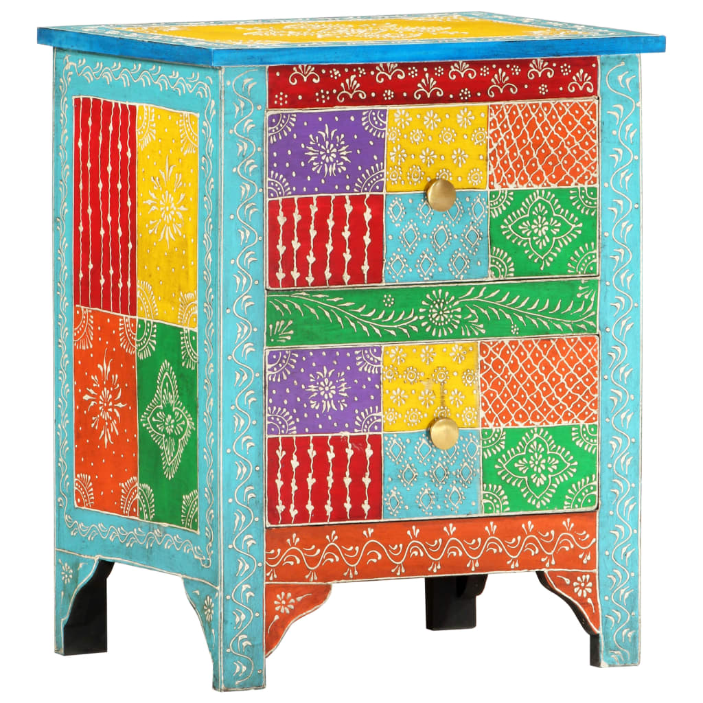 Hand Painted Bedside Cabinet 40X30X50 Cm Solid Mango Wood