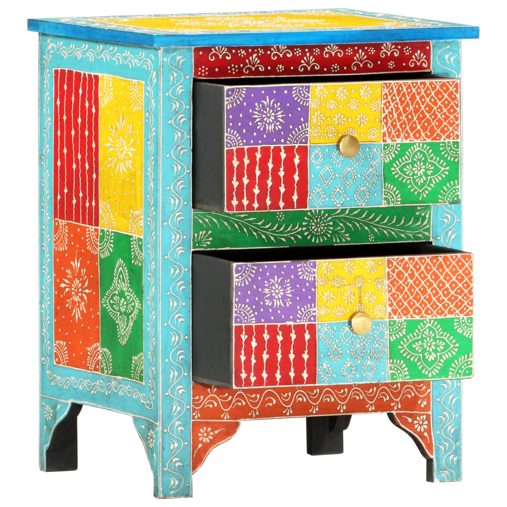 Hand Painted Bedside Cabinet 40X30X50 Cm Solid Mango Wood