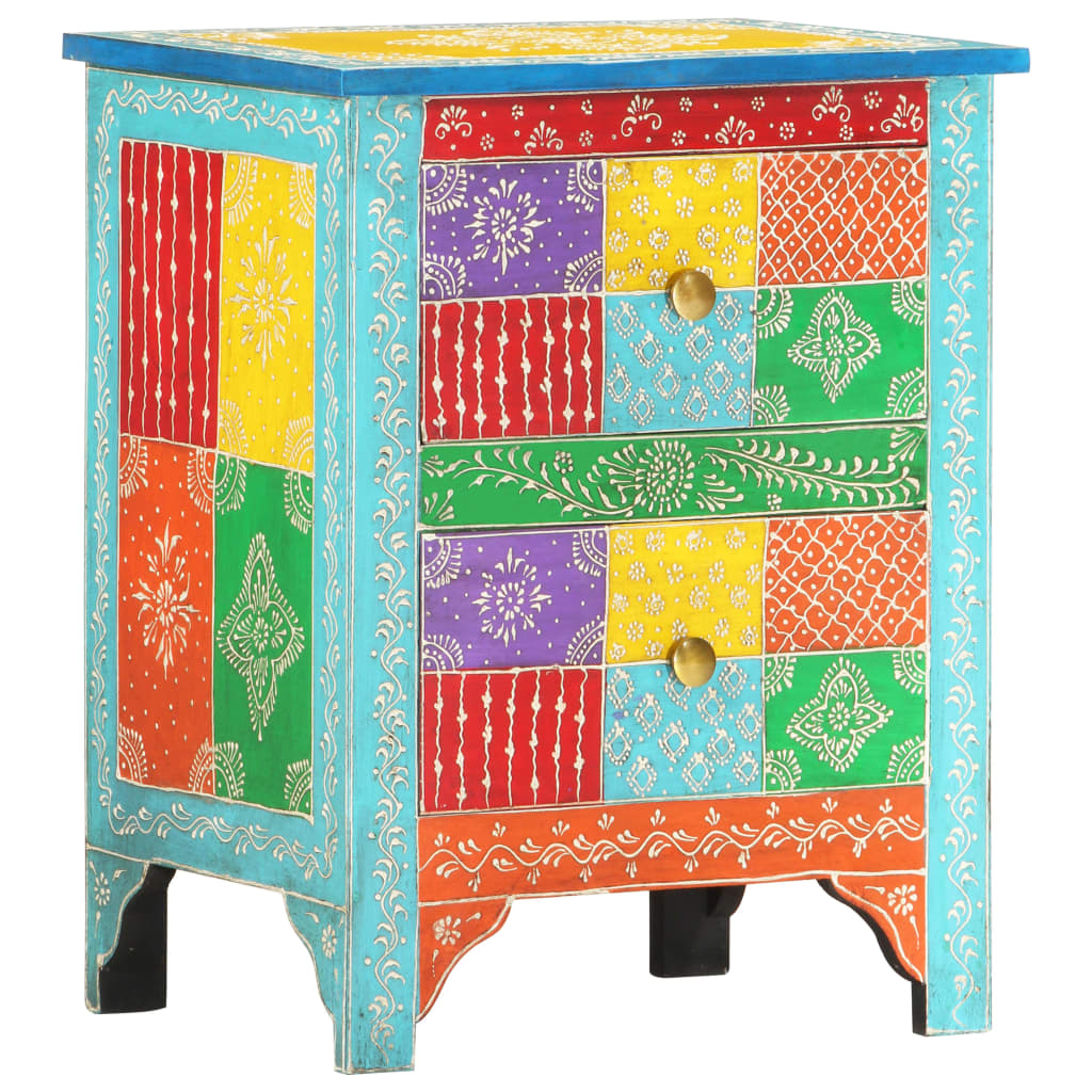 Hand Painted Bedside Cabinet 40X30X50 Cm Solid Mango Wood