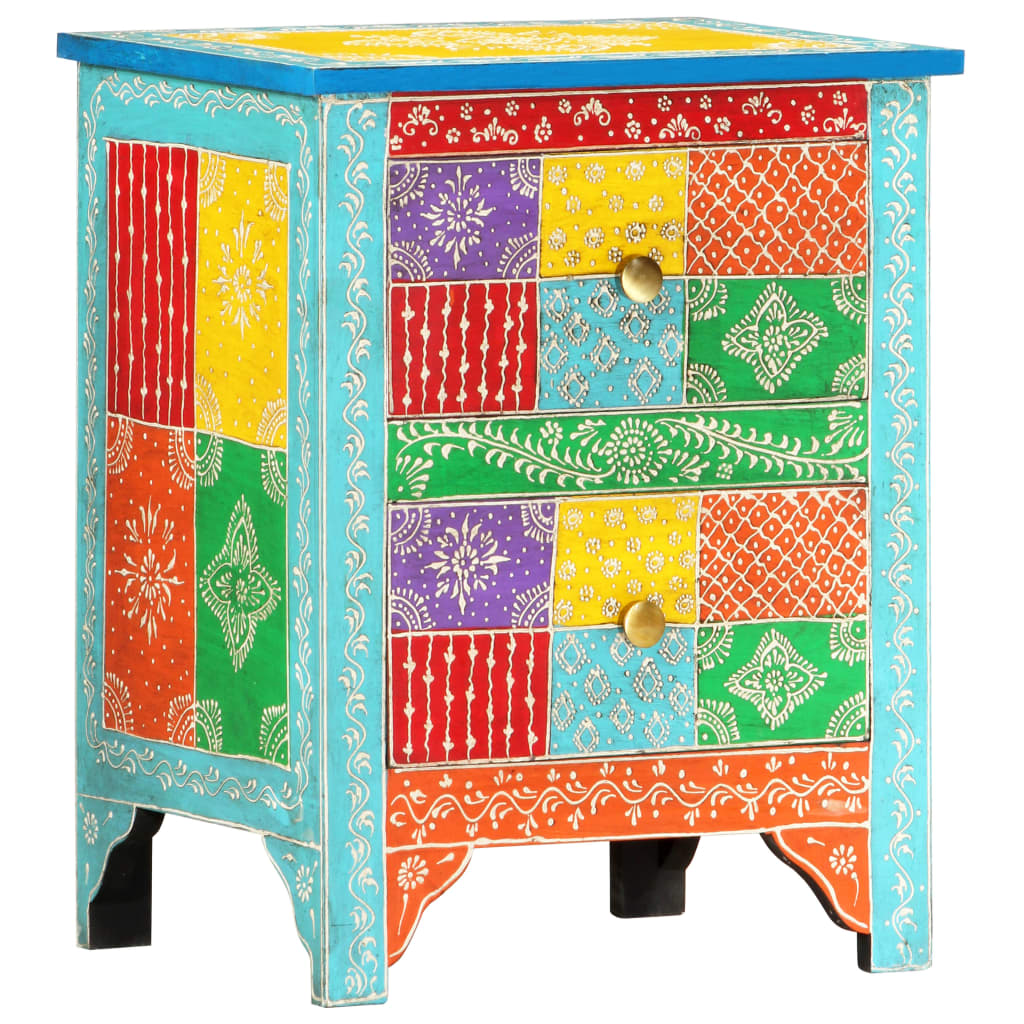 Hand Painted Bedside Cabinet 40X30X50 Cm Solid Mango Wood