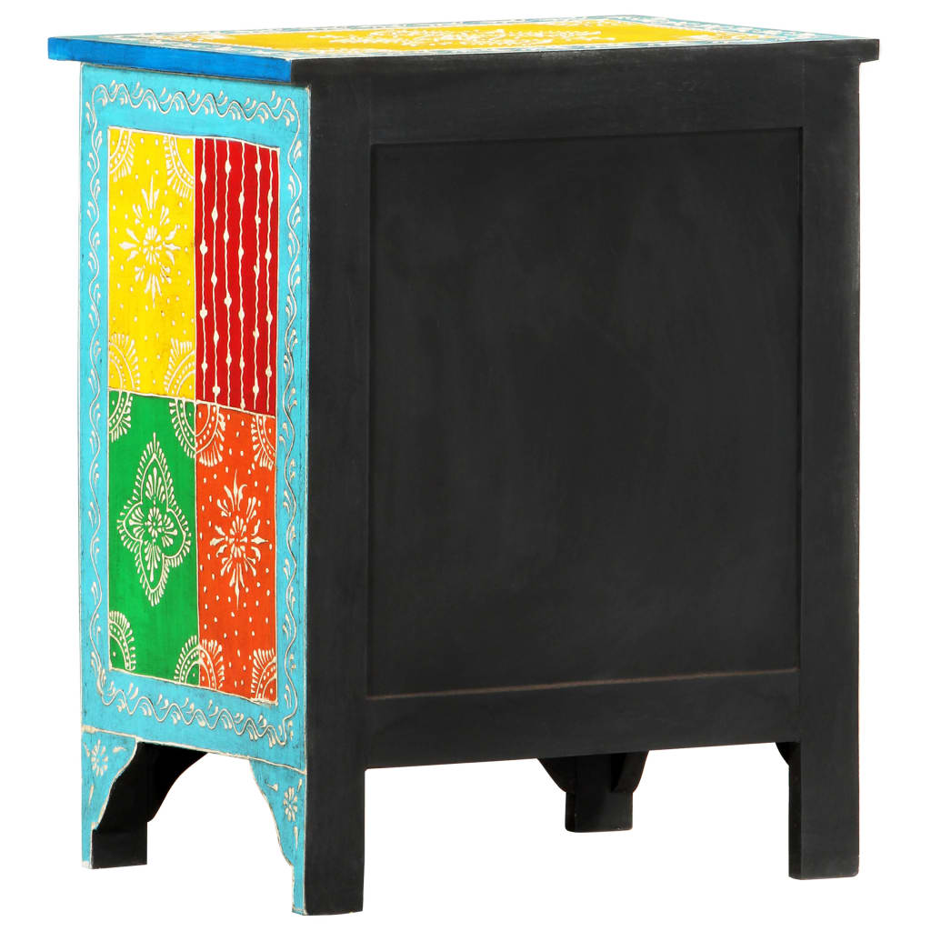 Hand Painted Bedside Cabinet 40X30X50 Cm Solid Mango Wood