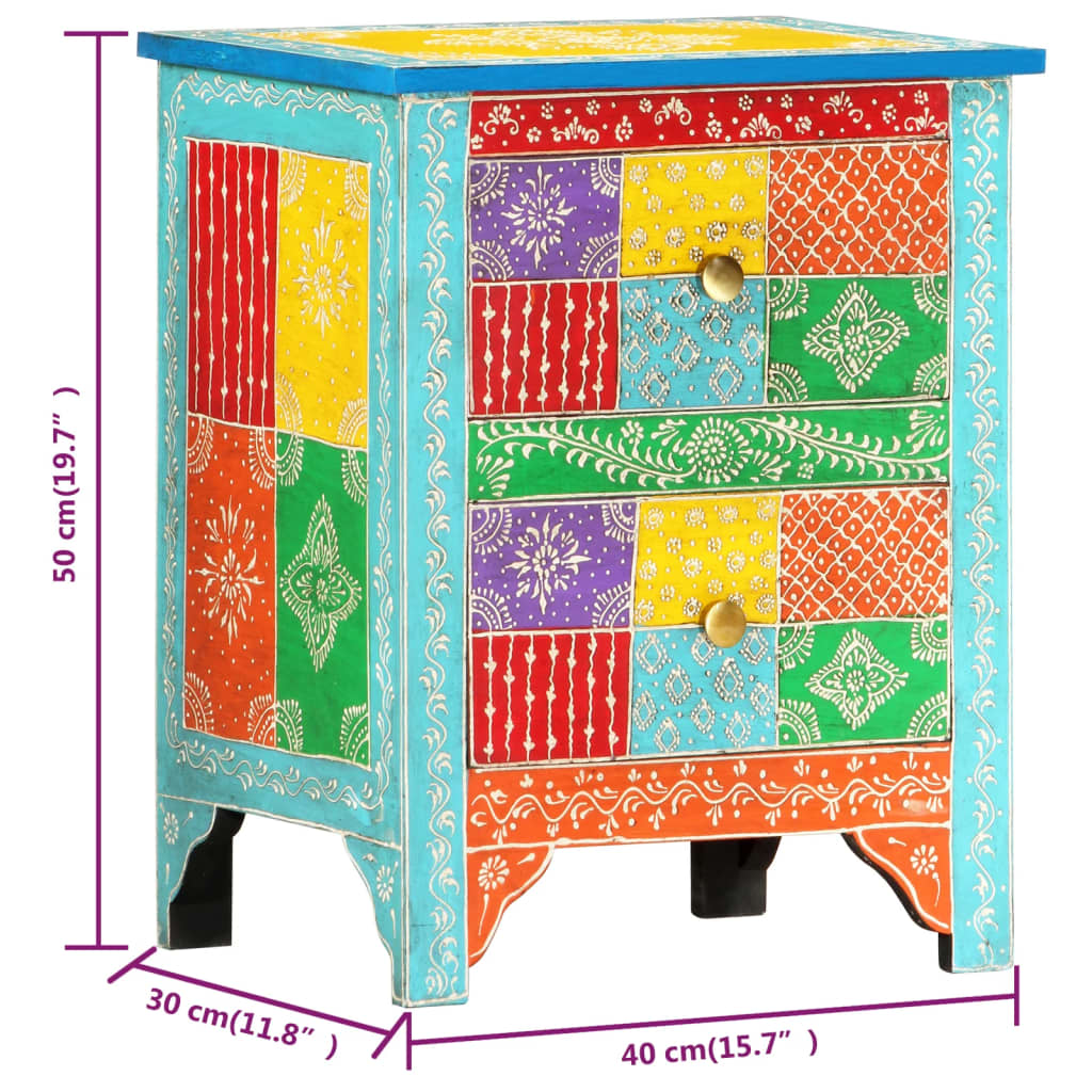 Hand Painted Bedside Cabinet 40X30X50 Cm Solid Mango Wood