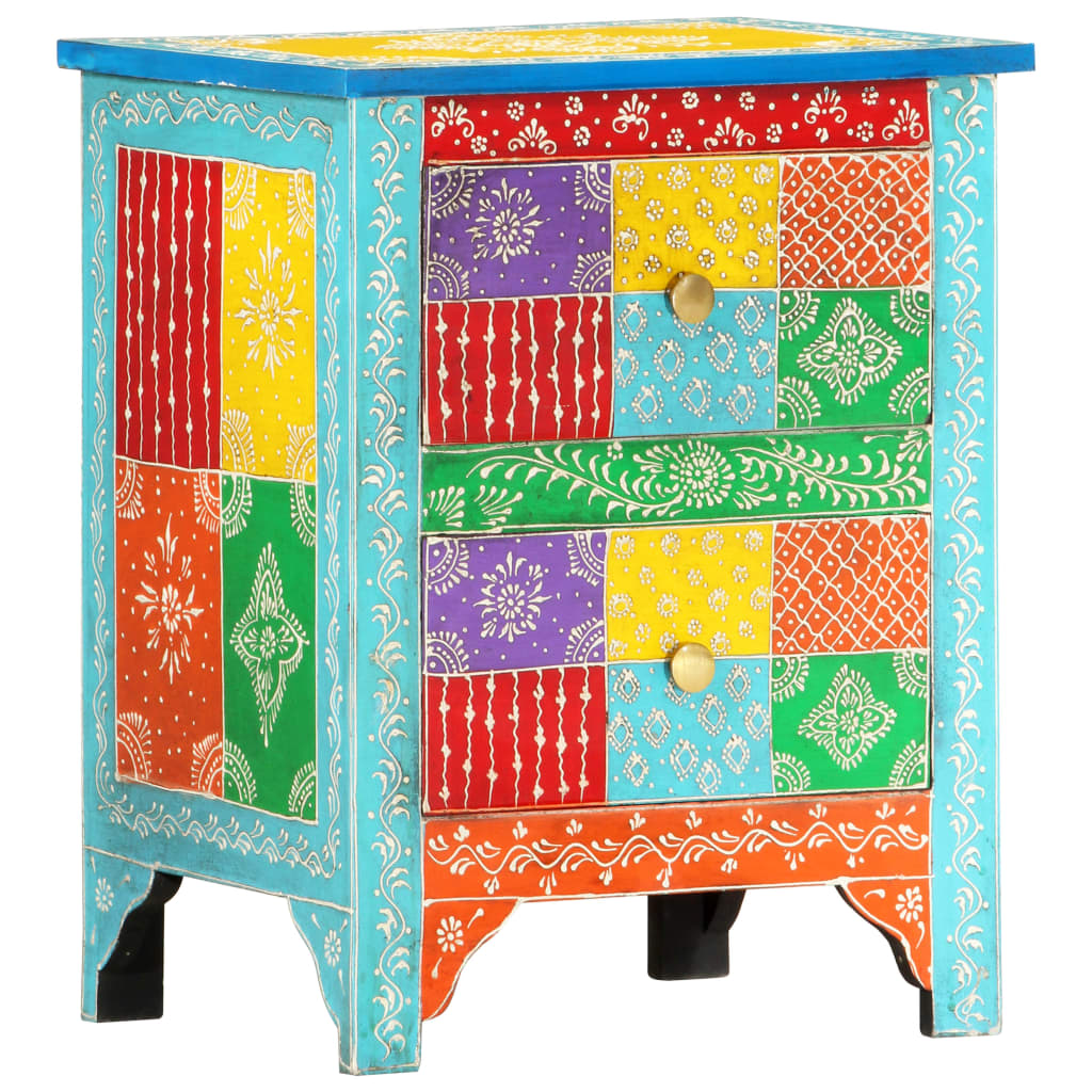 Hand Painted Bedside Cabinet 40X30X50 Cm Solid Mango Wood
