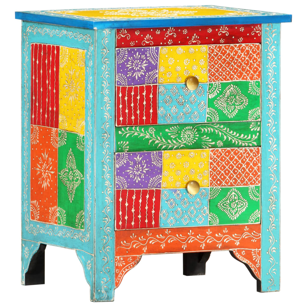 Hand Painted Bedside Cabinet 40X30X50 Cm Solid Mango Wood