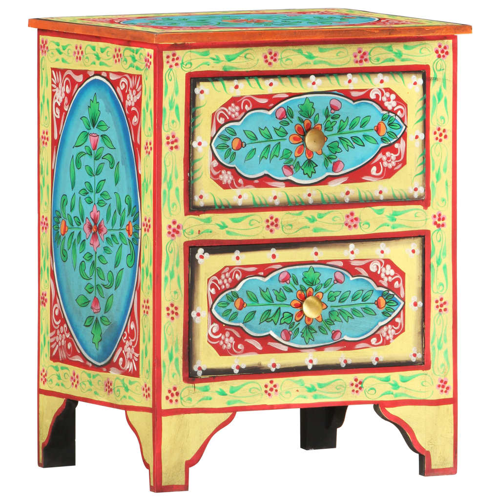 Hand Painted Bedside Cabinet 40X30X50 Cm Solid Mango Wood