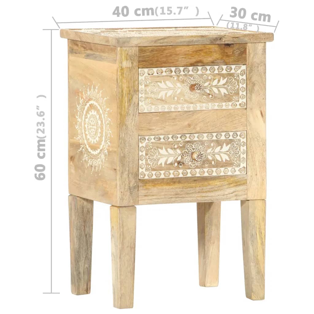 Hand Painted Bedside Cabinet 40X30X60 Cm Solid Mango Wood