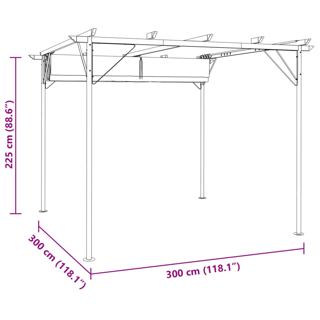 Pergola With Retractable Roof White 3X3 M Steel