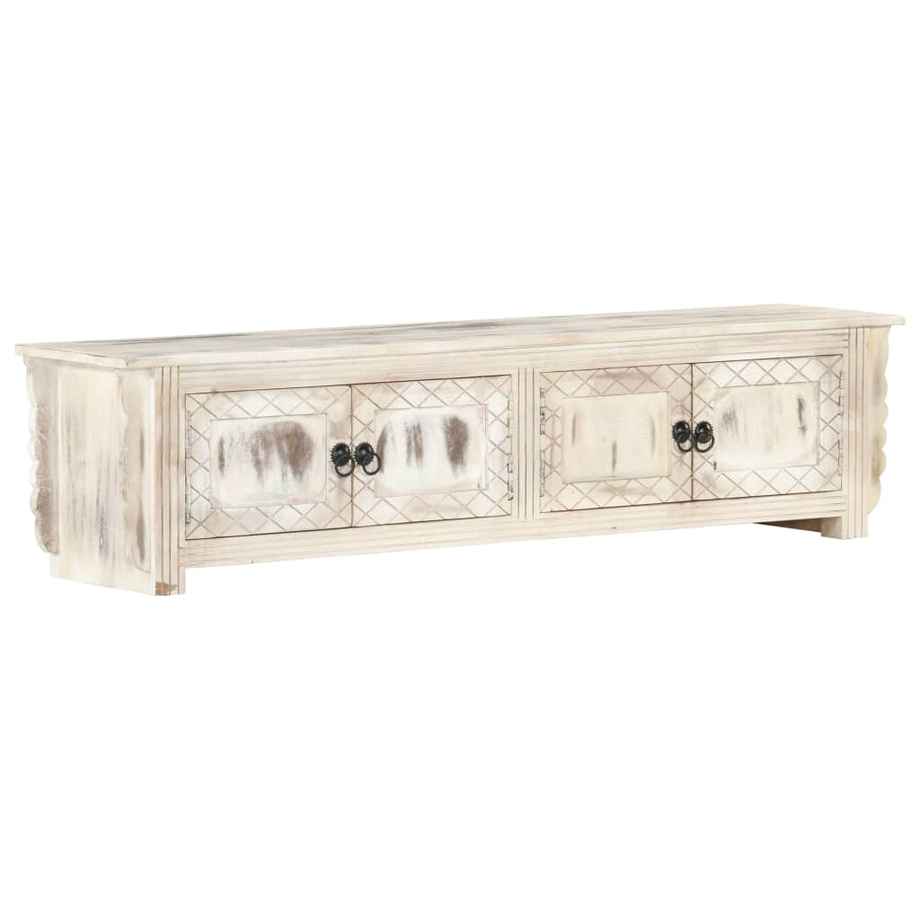 Tv Cabinet White 140X30X35 Cm Solid Mango Wood