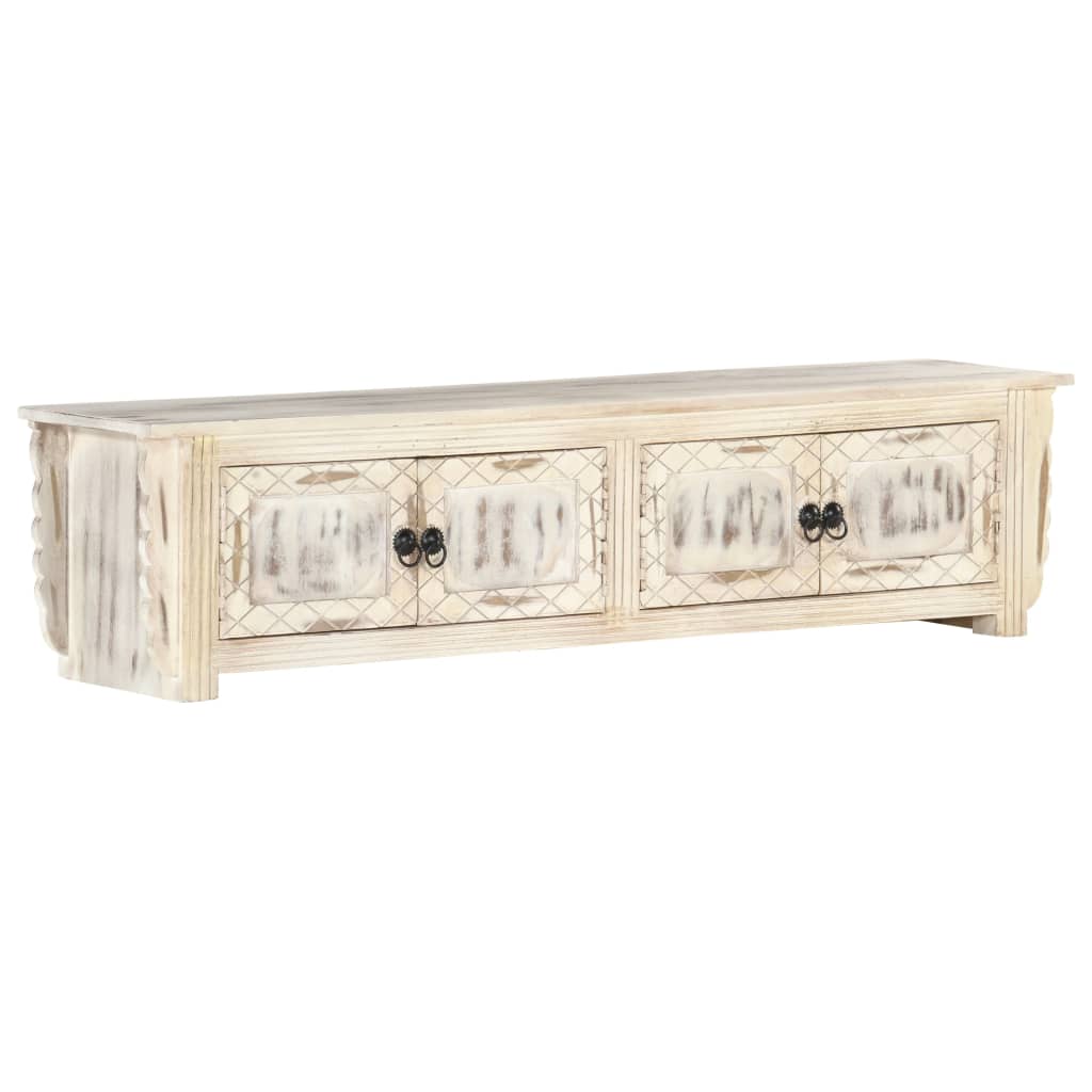 Tv Cabinet White 140X30X35 Cm Solid Mango Wood