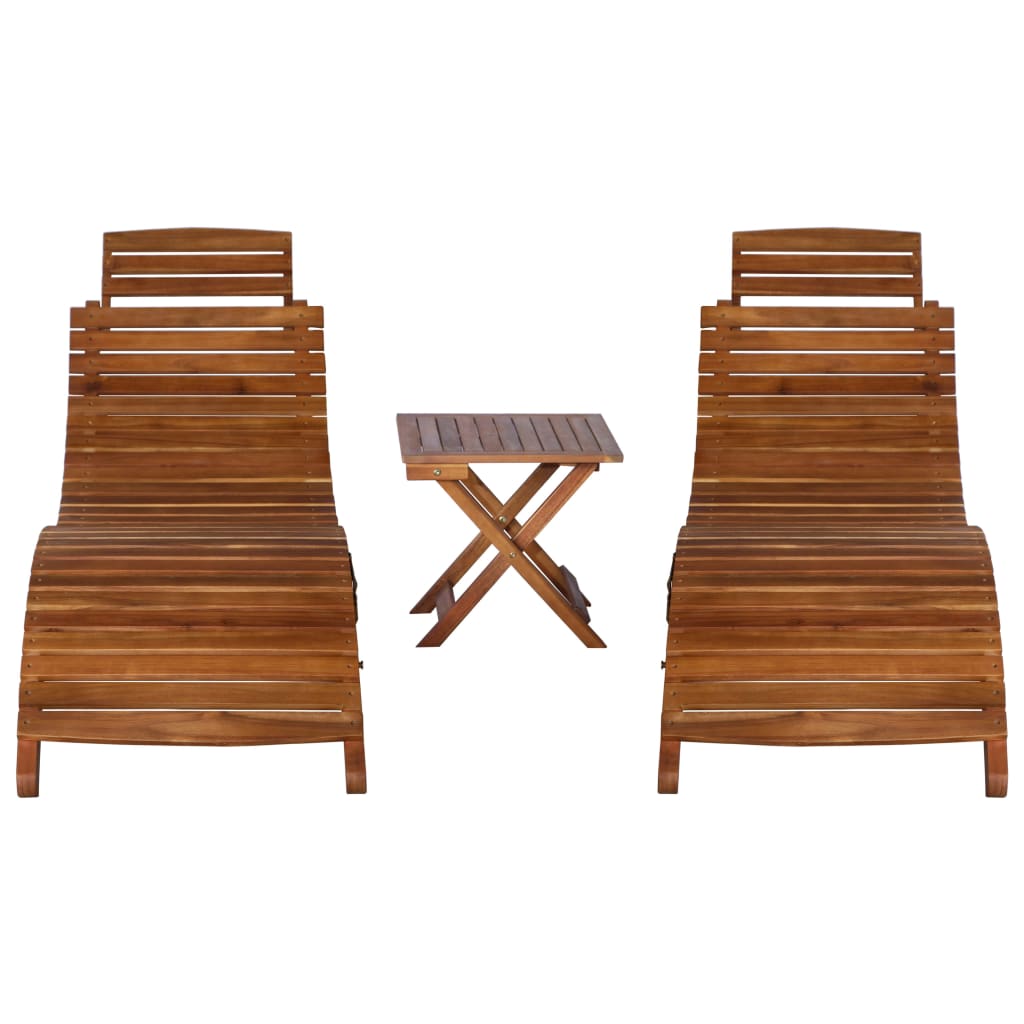 3 Piece Sunlounger With Tea Table Solid Acacia Wood