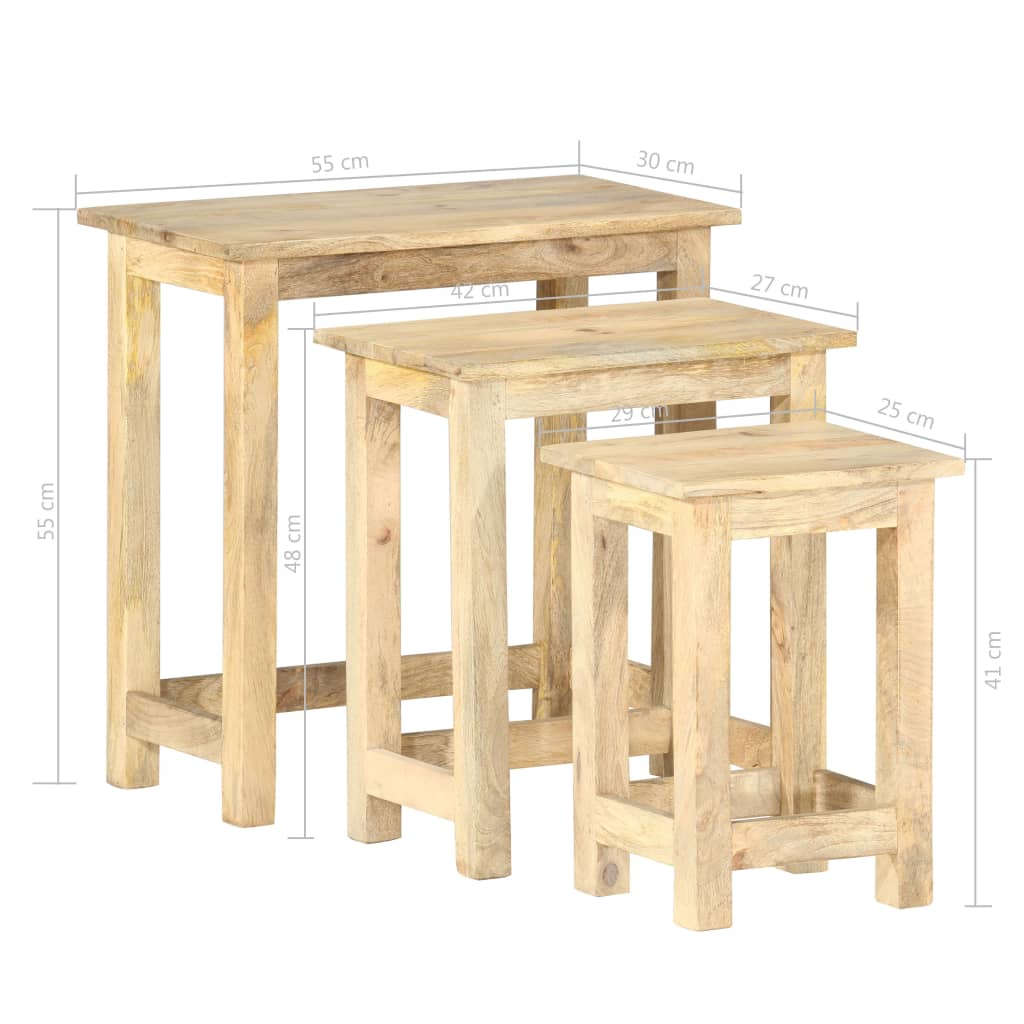 Nesting Tables 3 Pcs Solid Mango Wood