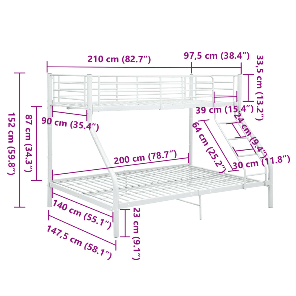 Bunk Bed Frame Without Mattress Metal 140X200 Cm/90X200 Cm