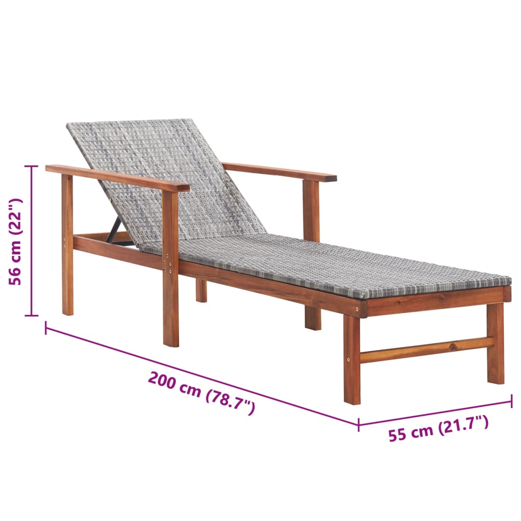 Sun Lounger Poly Rattan And Solid Acacia Wood