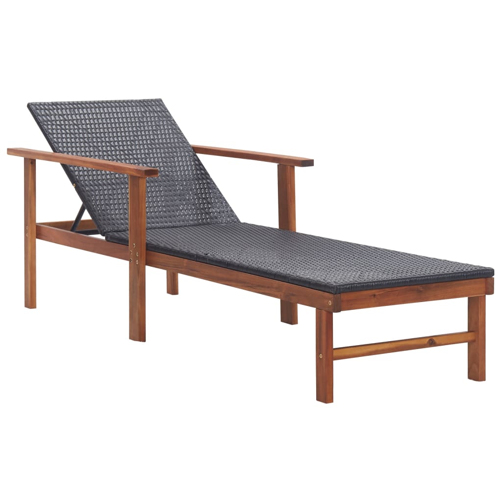 Sun Lounger Poly Rattan And Solid Acacia Wood