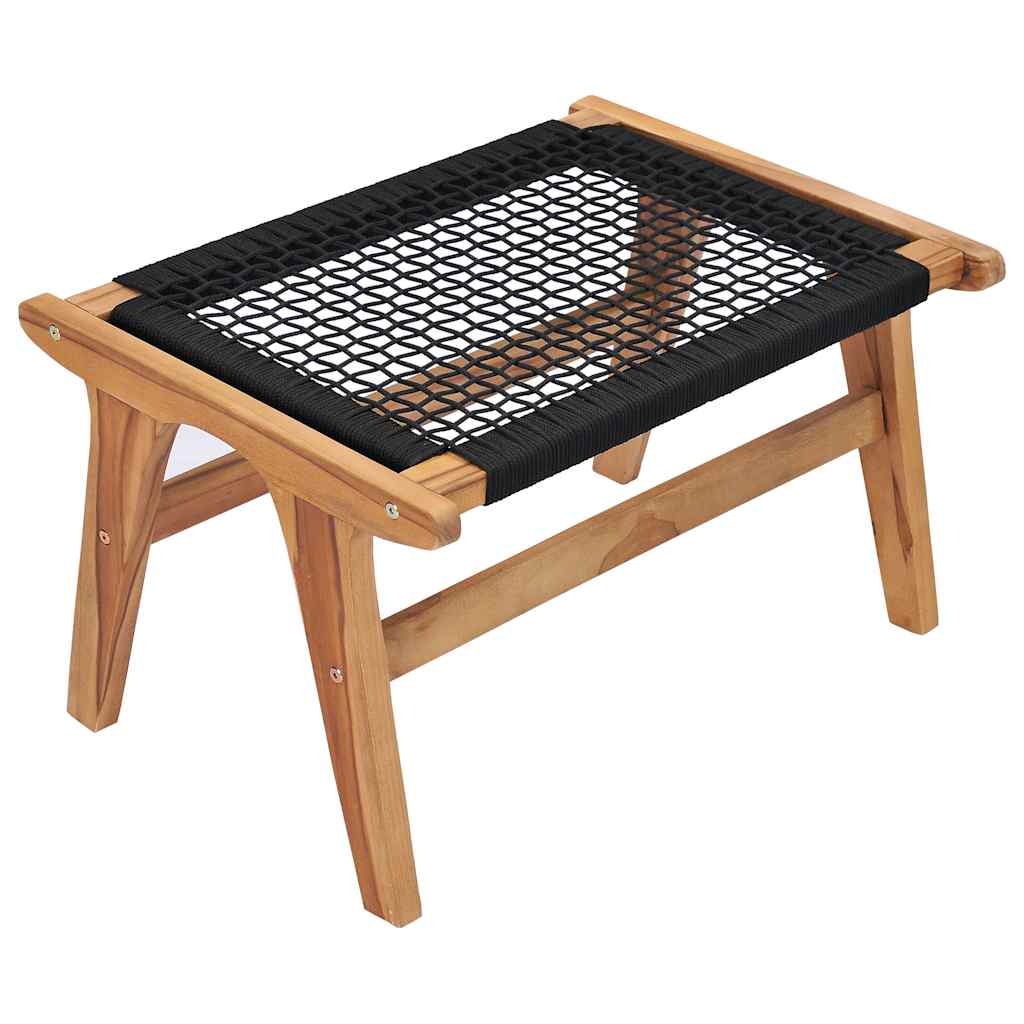 Sun Lounger With Footrest Solid Teak Wood And Rope