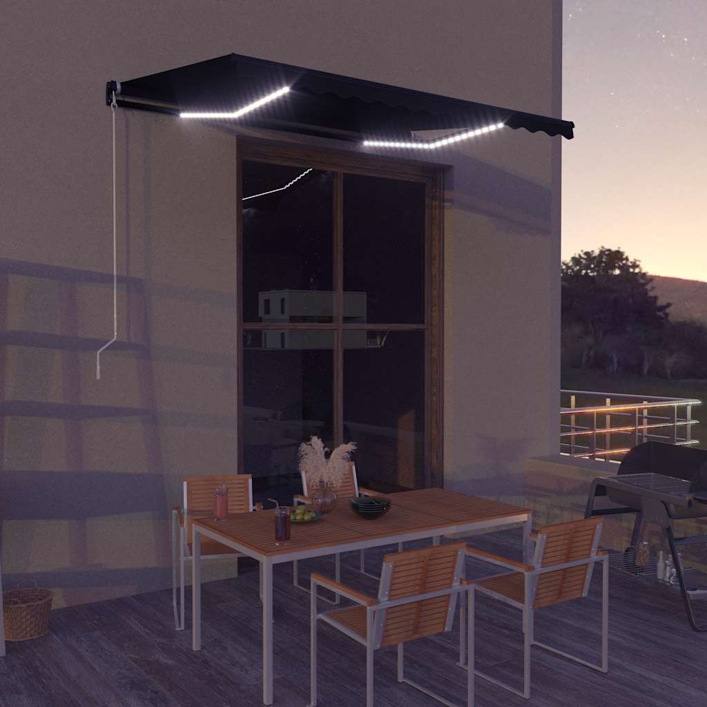 Manual Retractable Awning With Led Orange And Brown