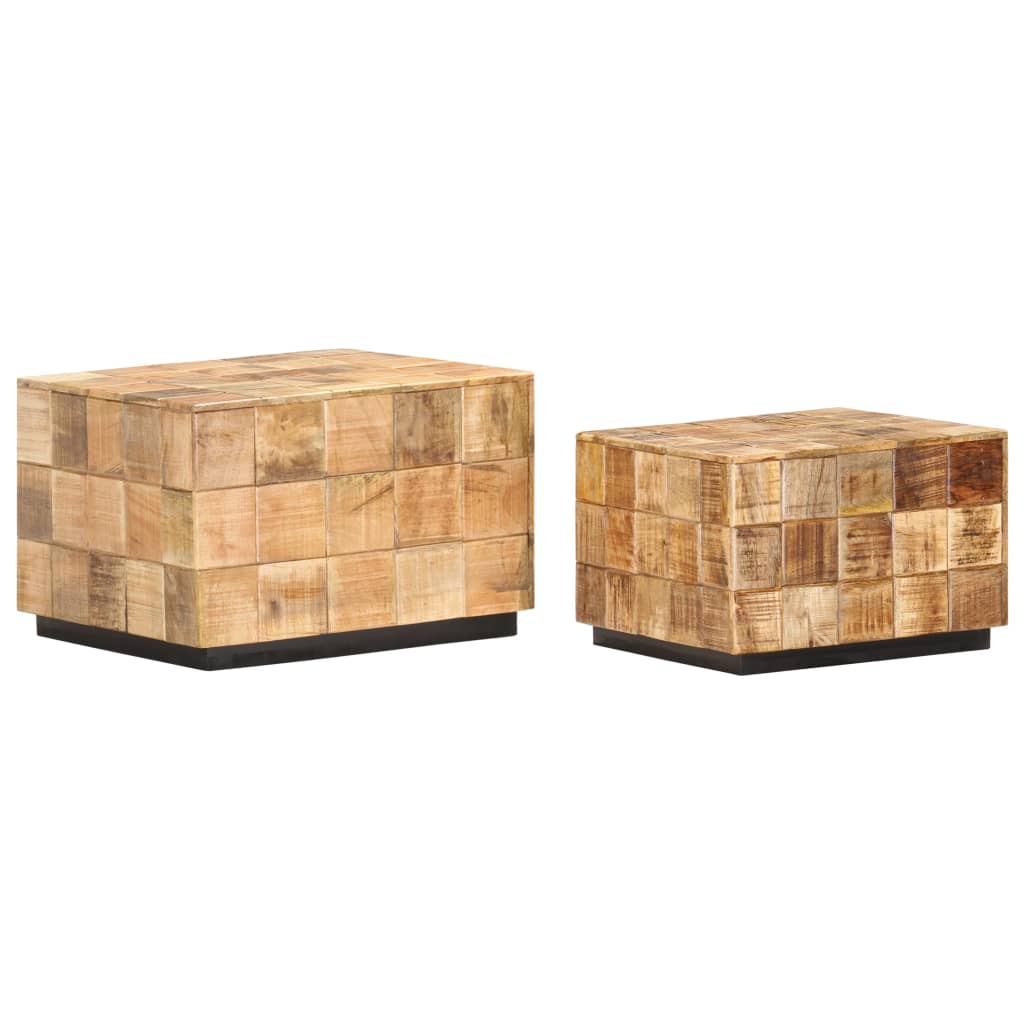 Coffee Tables 2 Pcs With Block Design Rough Mango Wood