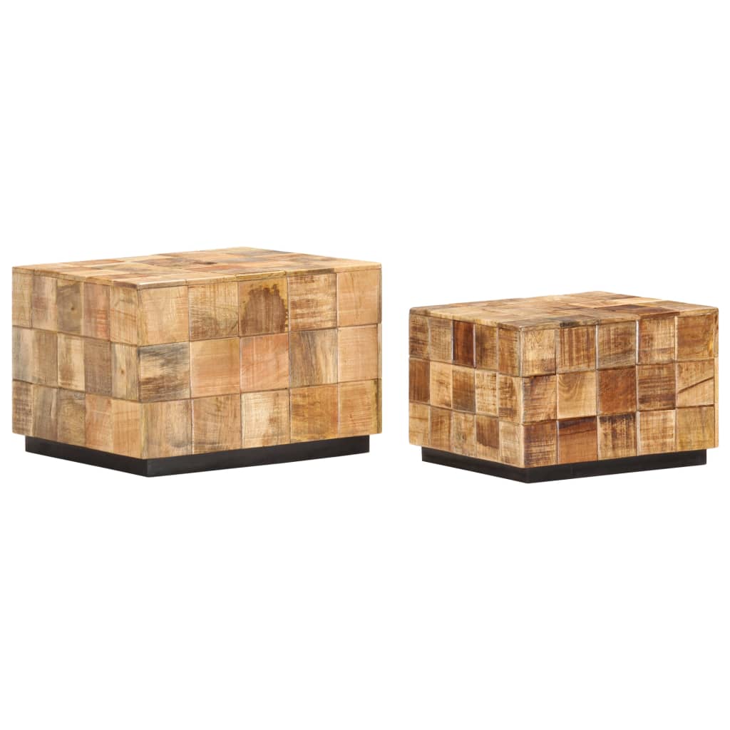 Coffee Tables 2 Pcs With Block Design Rough Mango Wood