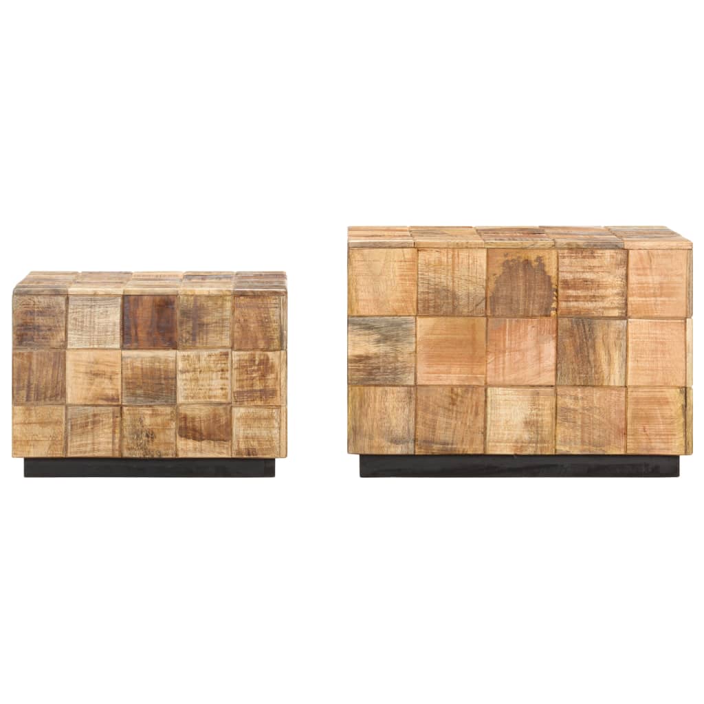 Coffee Tables 2 Pcs With Block Design Rough Mango Wood