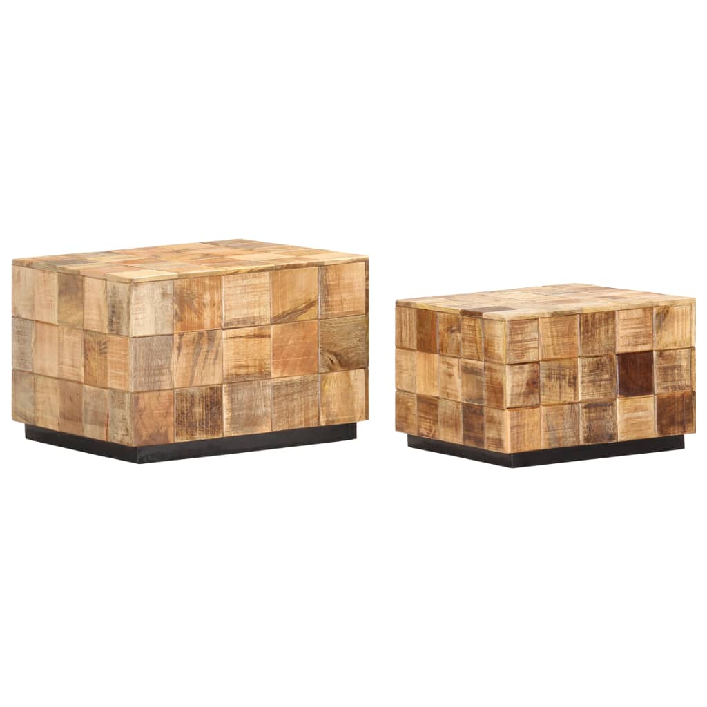 Coffee Tables 2 Pcs With Block Design Rough Mango Wood