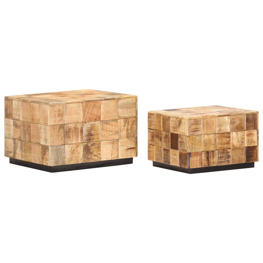 Coffee Tables 2 Pcs With Block Design Rough Mango Wood
