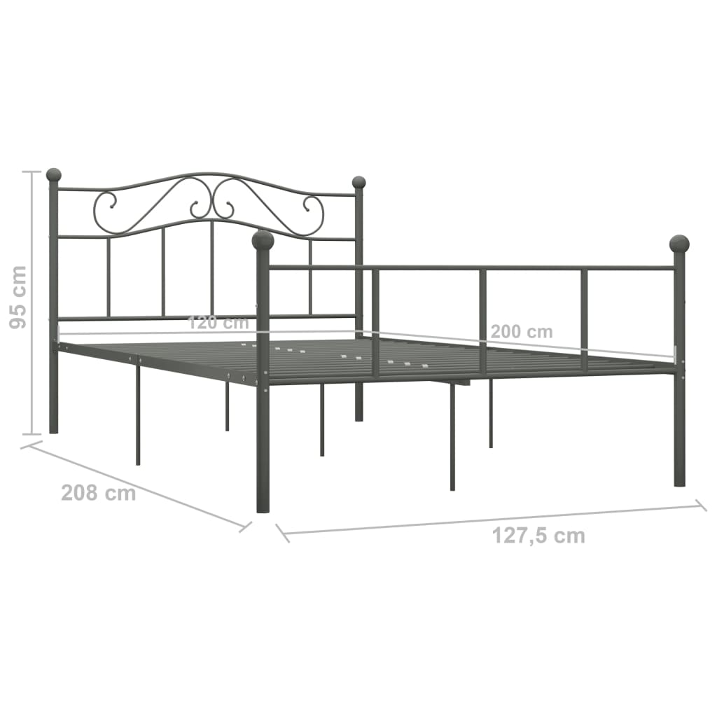 284532 Bed Frame Without Mattress Grey Metal 120X200 Cm