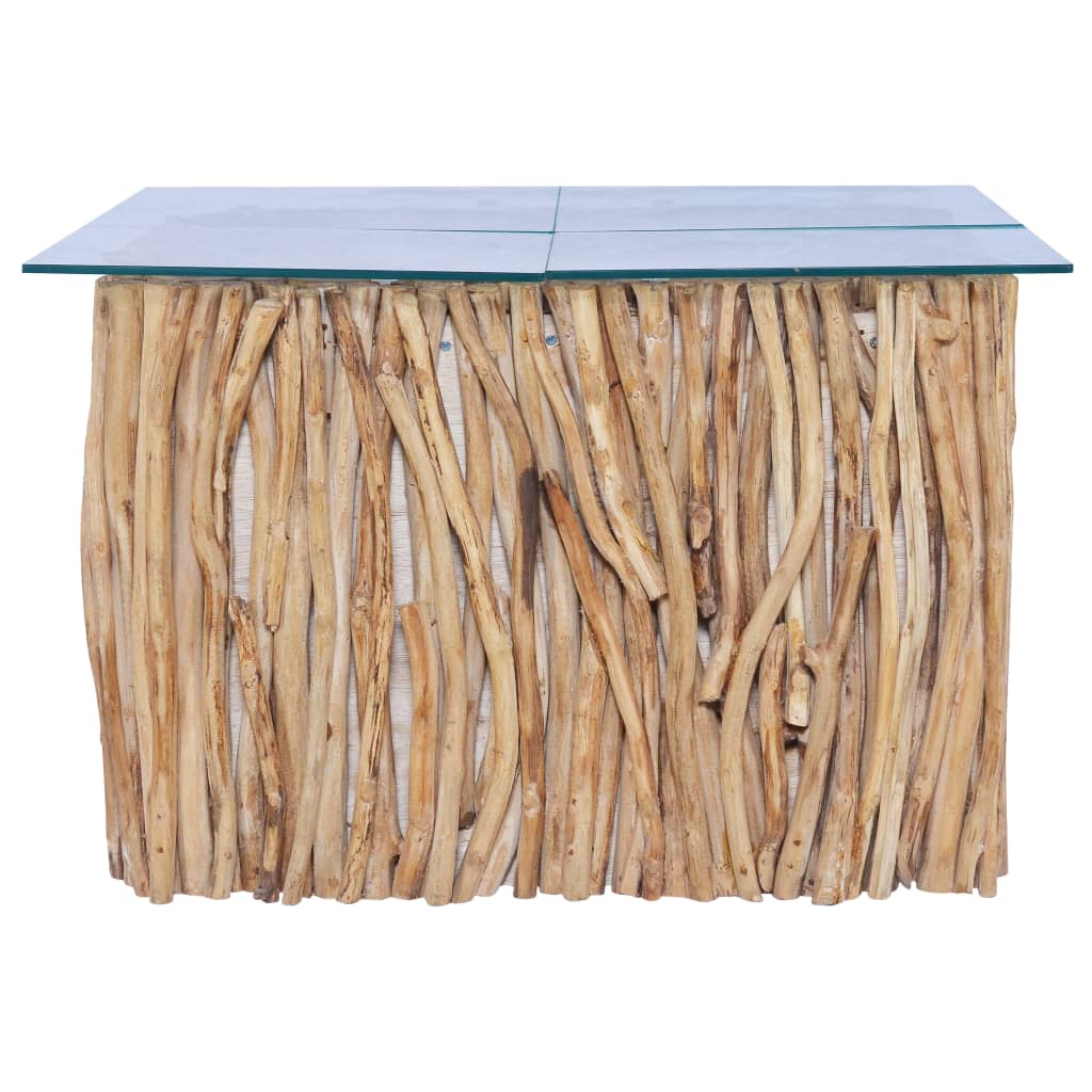 Coffee Table With Glass Top 66X66X40 Cm Solid Teak Wood