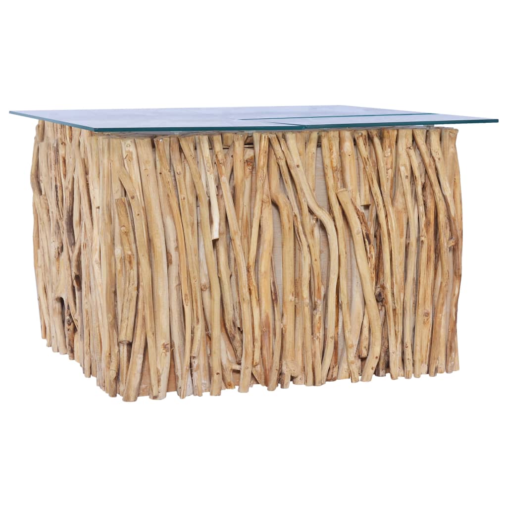 Coffee Table With Glass Top 66X66X40 Cm Solid Teak Wood