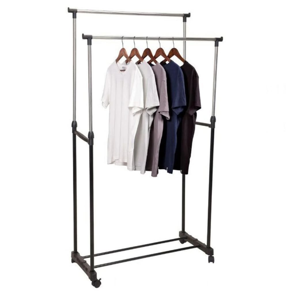 Storage Solutions Clothing Rack Double Hangers With Wheels Adjustable 80X42X(90-160) Cm