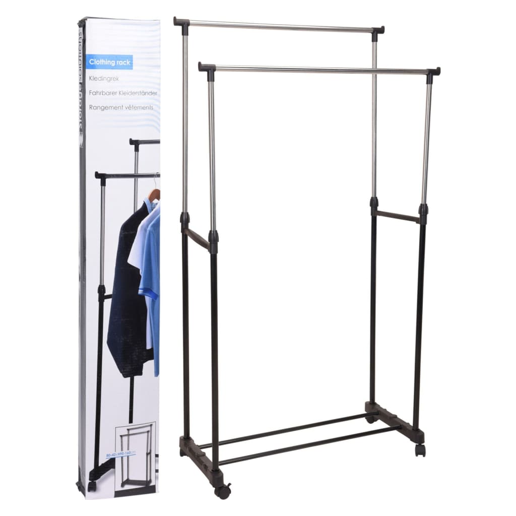 Storage Solutions Clothing Rack Double Hangers With Wheels Adjustable 80X42X(90-160) Cm