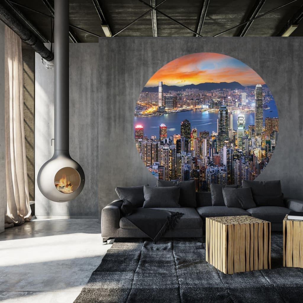 Wallart Wallpaper Circle Skyline By Night 190 Cm