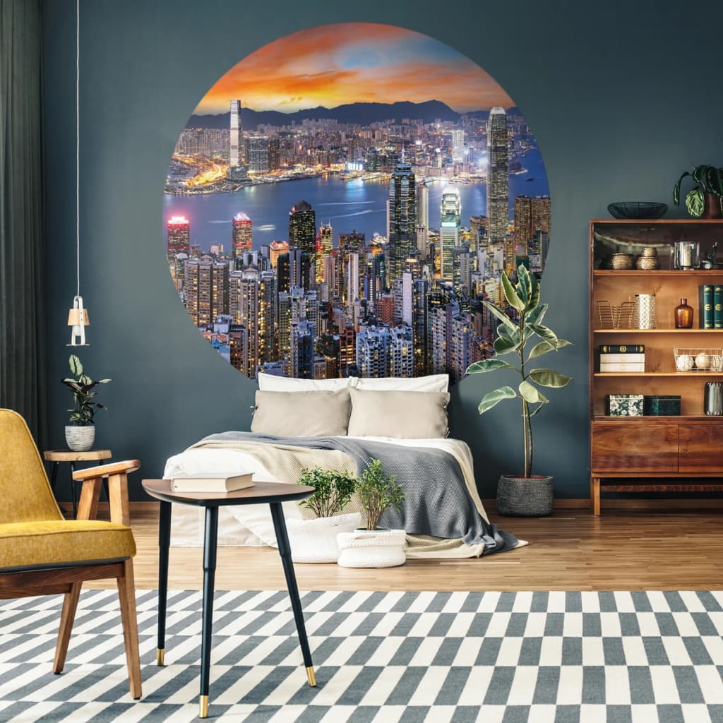 Wallart Wallpaper Circle Skyline By Night 190 Cm
