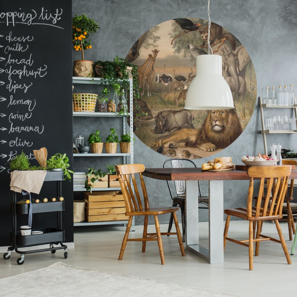 Wallart Wallpaper Circle Animals Of Africa 142.5 Cm