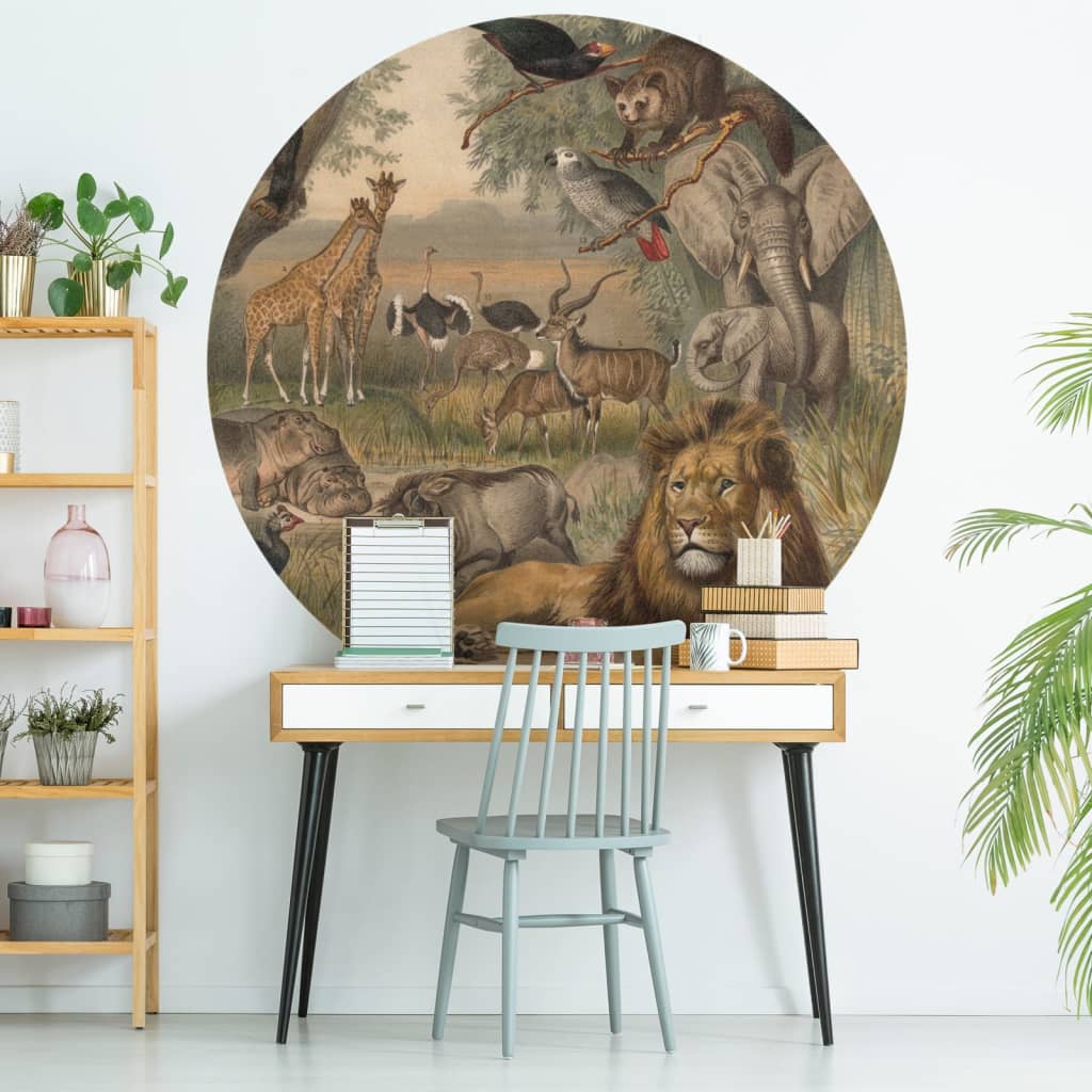 Wallart Wallpaper Circle Animals Of Africa 142.5 Cm