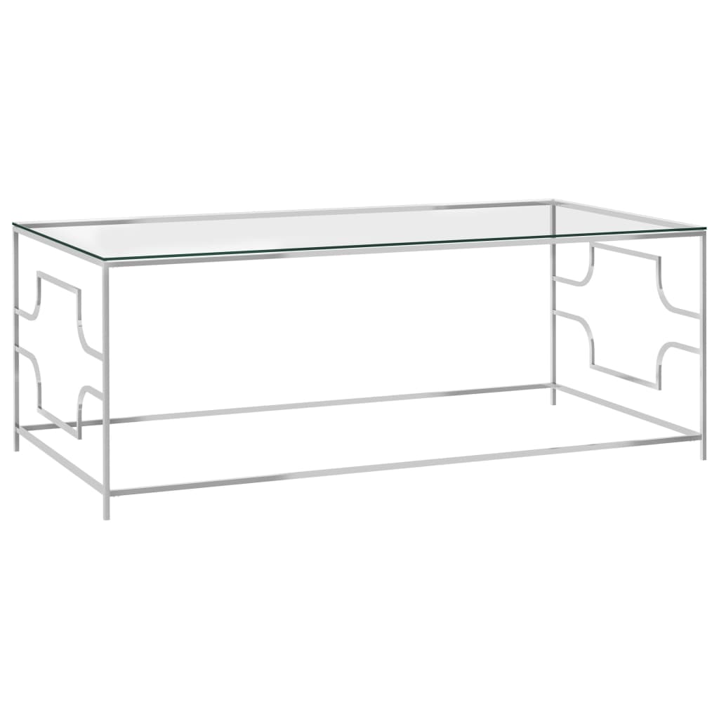 Coffee Table Silver Stainless Steel And Glass