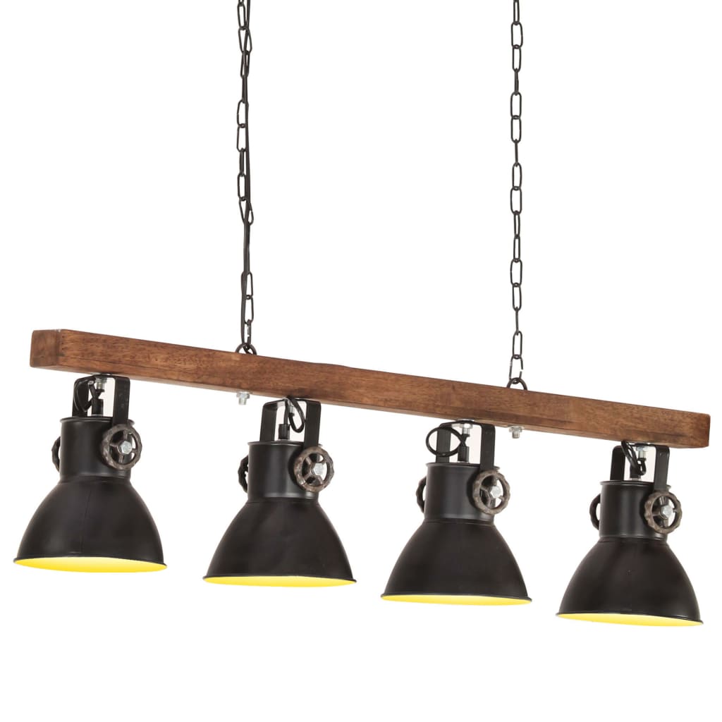 Industrial Ceiling Lamp Black E27 Mango Wood