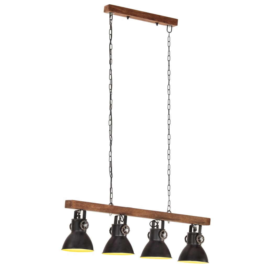Industrial Ceiling Lamp Black E27 Mango Wood