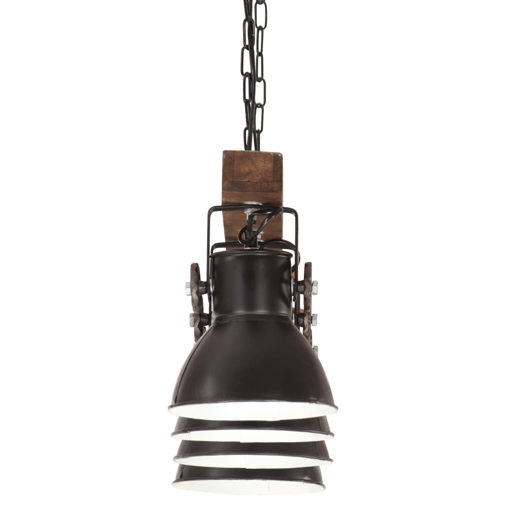 Industrial Ceiling Lamp Black E27 Mango Wood