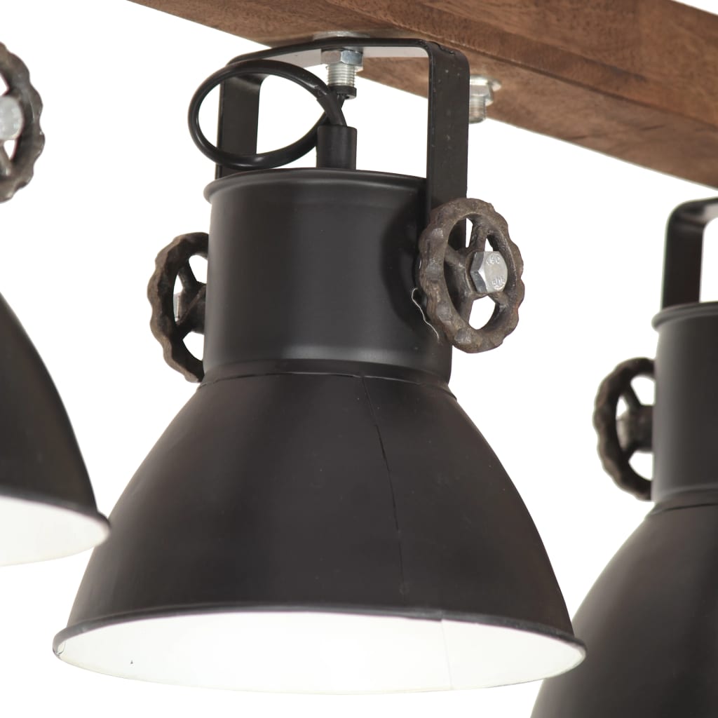 Industrial Ceiling Lamp Black E27 Mango Wood