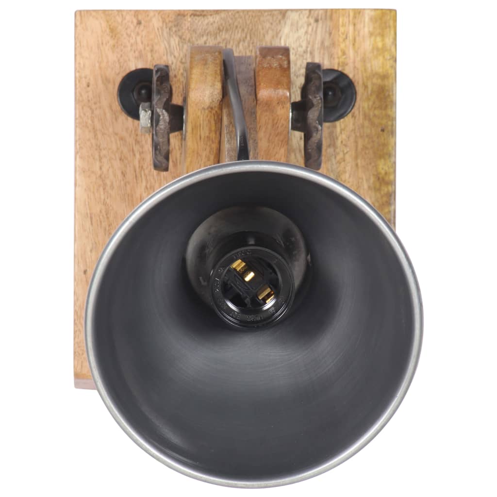 Wall Lamp E27 Silver Solid Mango Wood And Iron