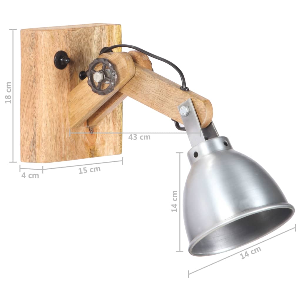 Wall Lamp E27 Silver Solid Mango Wood And Iron