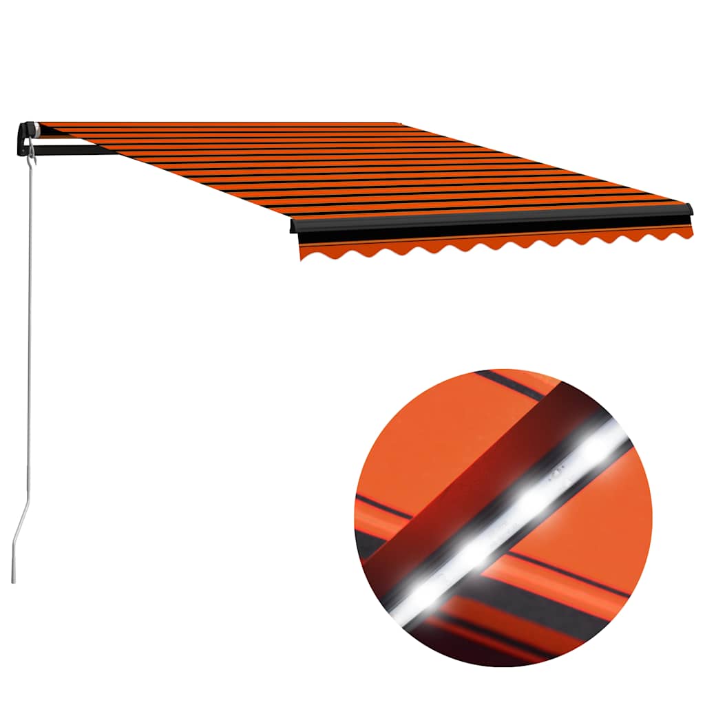 Manual Retractable Awning With Led Orange And Brown