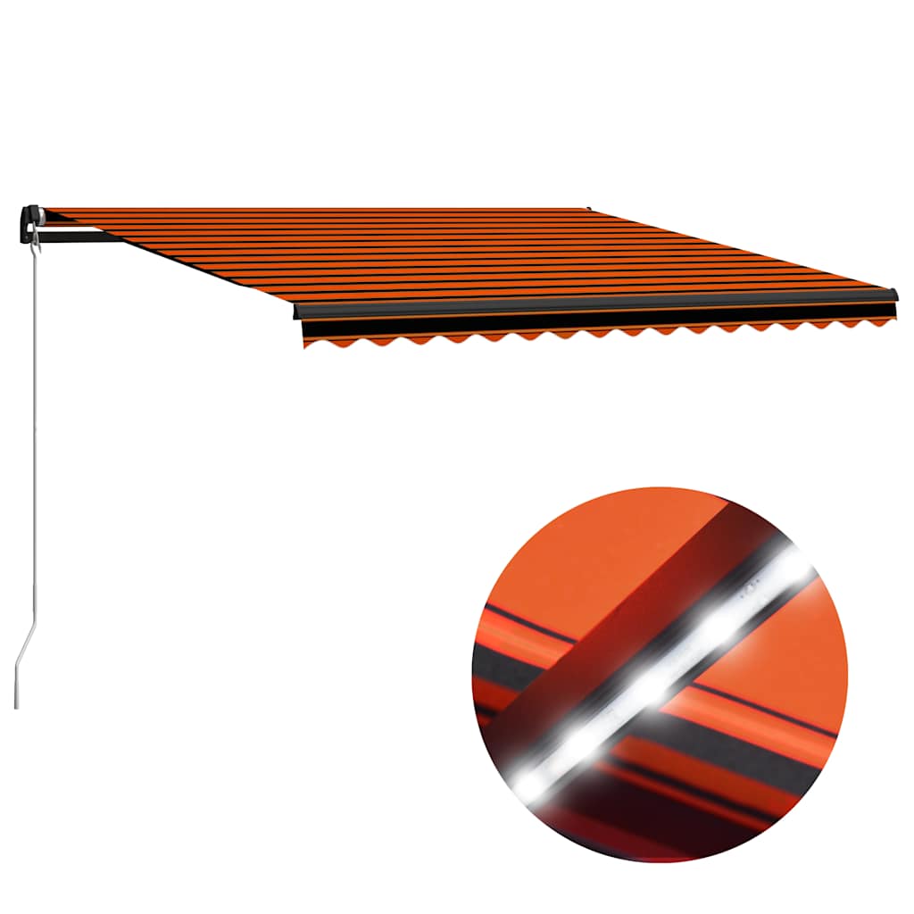 Manual Retractable Awning With Led Orange And Brown