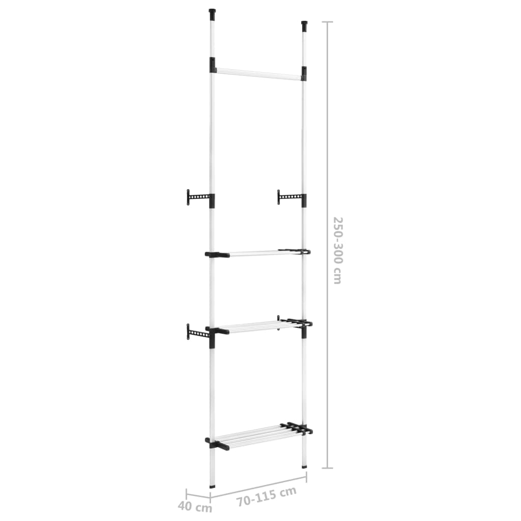 Telescopic Wardrobe System With Rods And Shelf Aluminium
