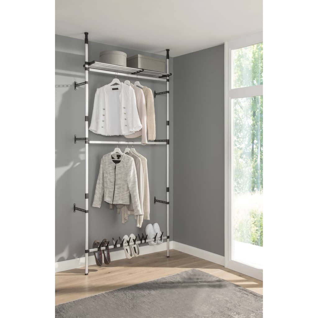 Telescopic Wardrobe System With Rods And Shelf Aluminium