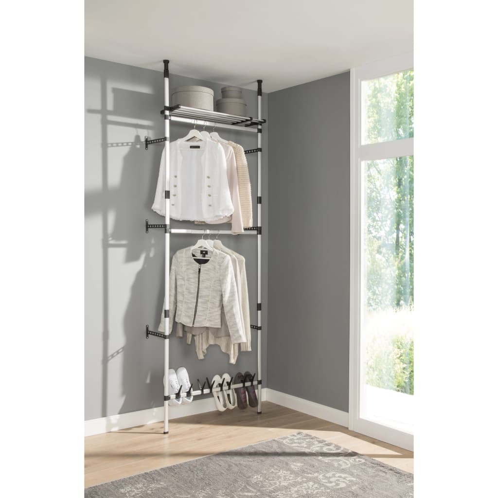 Telescopic Wardrobe System With Rods And Shelf Aluminium