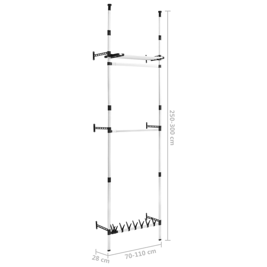 Telescopic Wardrobe System With Rods And Shelf Aluminium