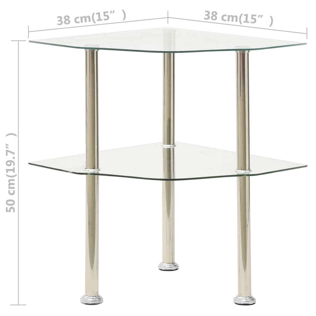 2-Tier Side Table 38X38X50 Cm Tempered Glass