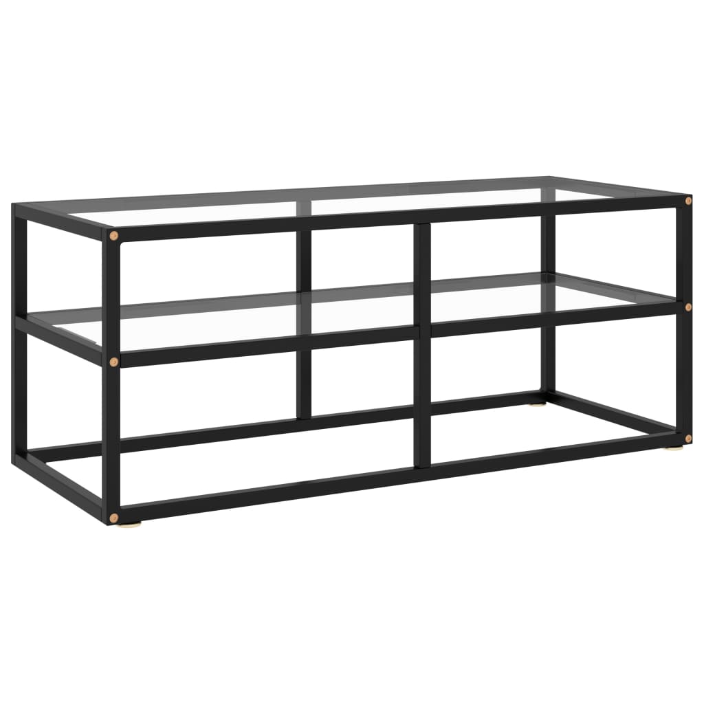 Tv Cabinet Black With Marble Glass 100X40X40 Cm
