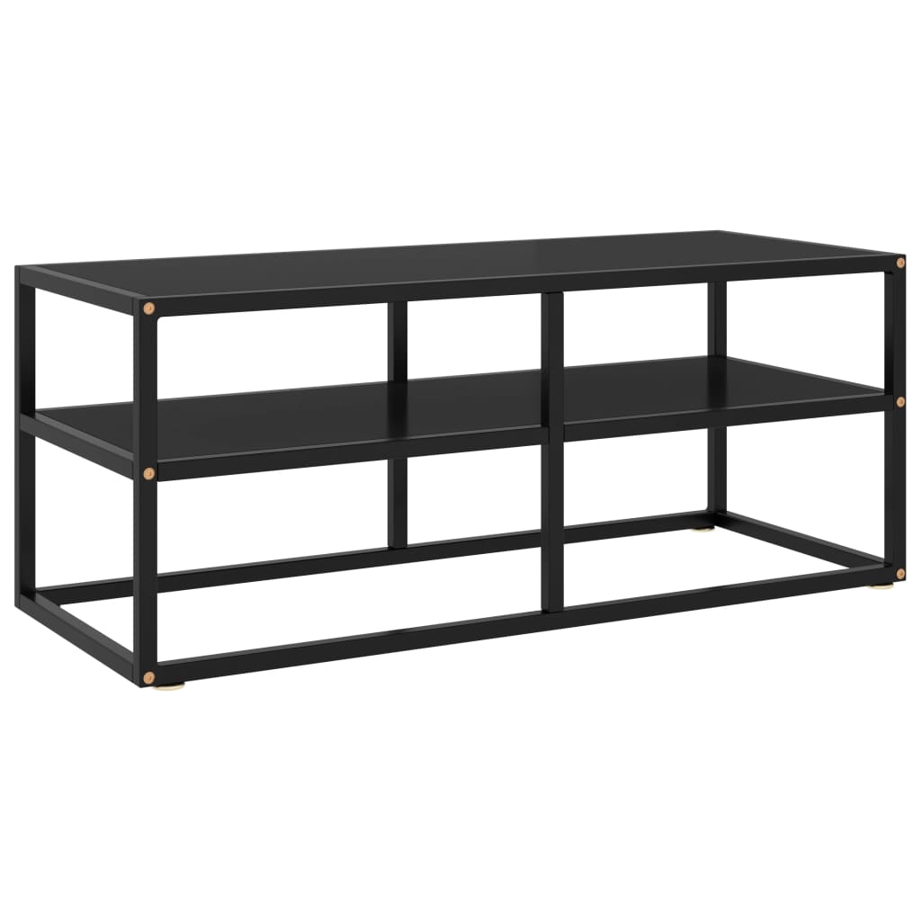 Tv Cabinet Black With Marble Glass 100X40X40 Cm